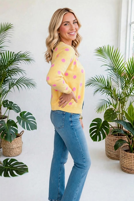 Cozy Dots Front Button Cardigan | S-XL