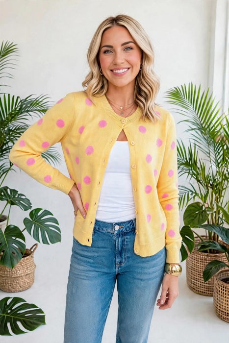 Cozy Dots Front Button Cardigan | S-XL