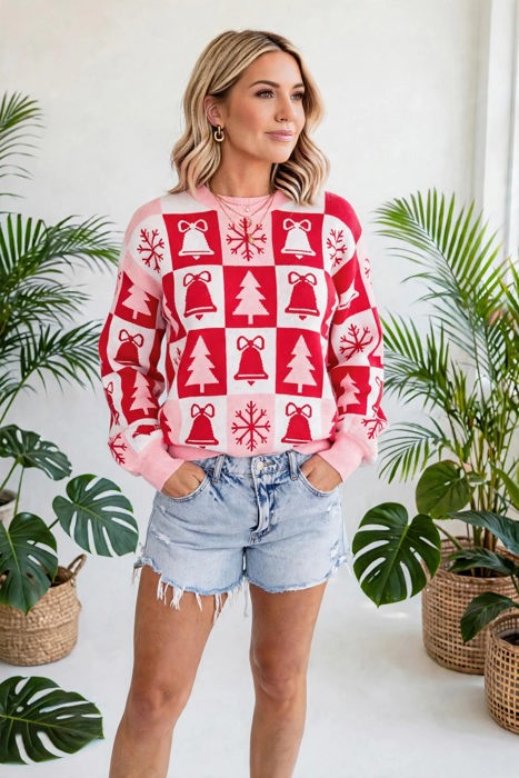 Yuletide Plaid Tunic Knitwear Sweater | S-XL
