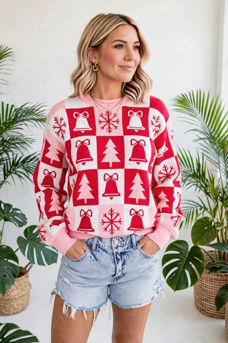 Yuletide Plaid Tunic Knitwear Sweater | S-XL