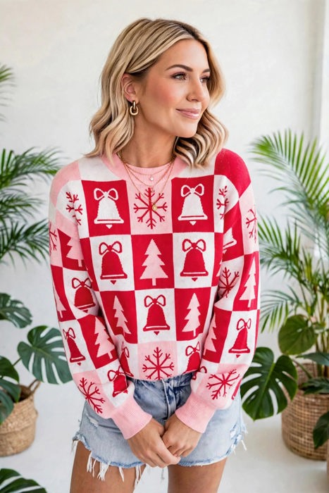 Yuletide Plaid Tunic Knitwear Sweater | S-XL