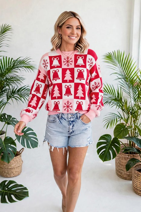 Yuletide Plaid Tunic Knitwear Sweater | S-XL