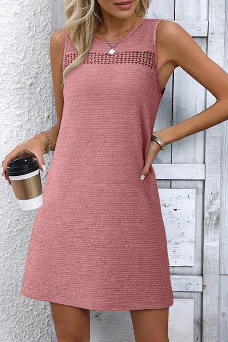 Textured Lace Cutout Sleeveless Mini Dress | S-XL