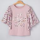  Contrast Floral Patchwork Flowy Half-Sleeve Blouse | S-XL