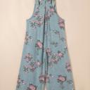  Pleated Floral High-Waist Wide-Leg Denim Jumpsuit | S-XL