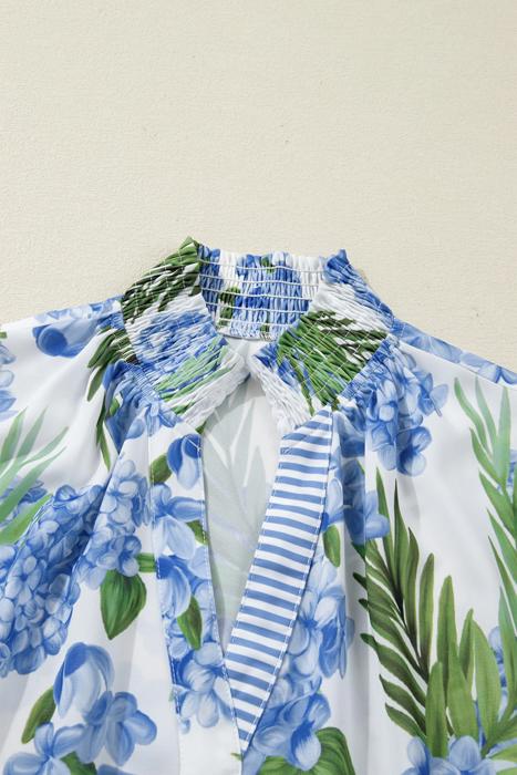 Tropical Striped Patchwork V-Neck Top | S-XL