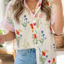  Floral Striped Patchwork Ruffled Collar Shirt | S-XL