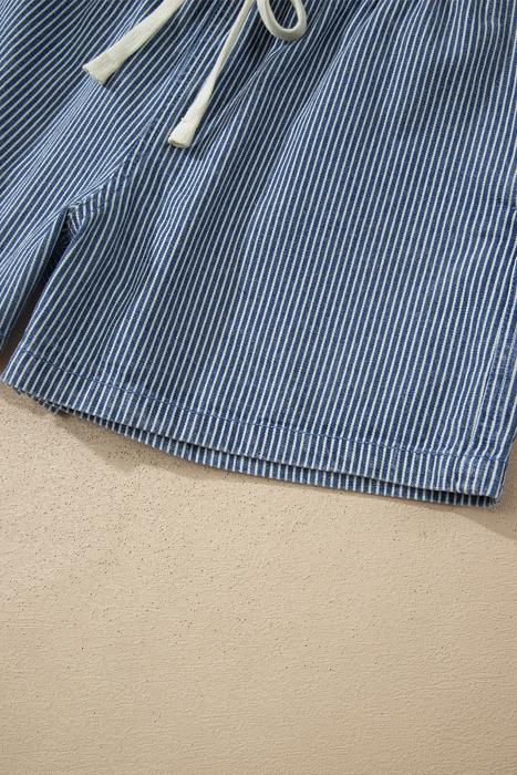 Striped Drawstring Elastic Waist Denim Shorts | S-XL