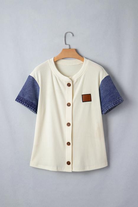 Ribbed Denim Patch Shirt | S-XL