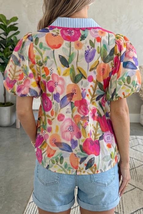 Printed Cotton Floral Puff Sleeve Blouse | S-XL