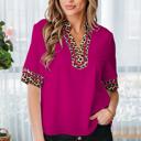  Leopard Patchwork Split Neck Blouse | S-XL