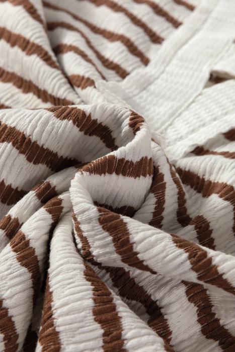 Striped Textured Hooded V-Neck Long Sleeve Top | S-XL