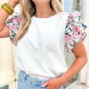  Textured Knit Abstract Print Tiered Sleeve Top | S-XL