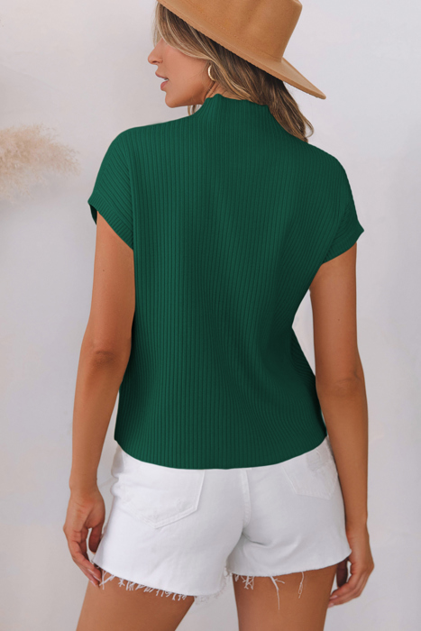 Pocket Ribbed Knit Short Sleeve Sweater | S-XL