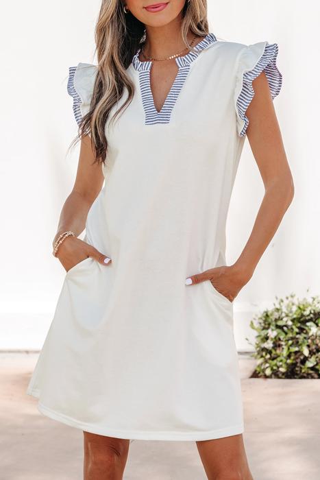 Contrast Stripe Split Neck Sleeveless Summer Dress | S-XL