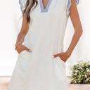  Contrast Stripe Split Neck Sleeveless Summer Dress | S-XL