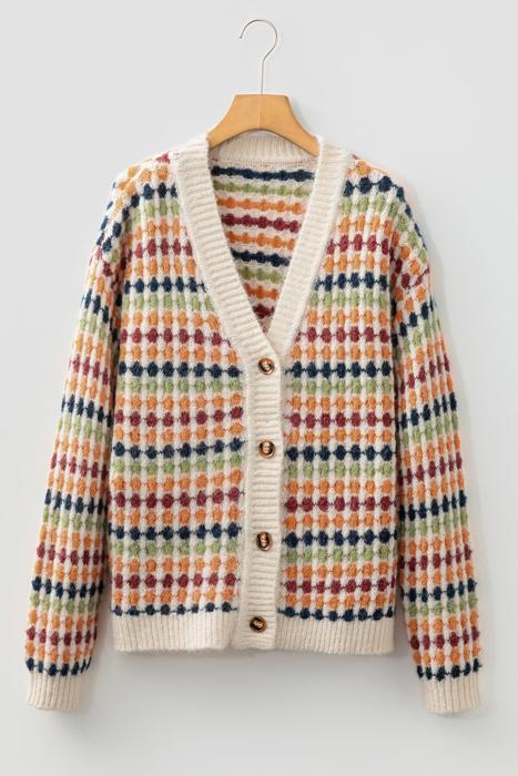 Dot Pattern Knit Button Front V Neck Cardigan | S-XL