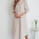  Striped Collar Half Sleeve Shirt Maxi Dress | S-XL