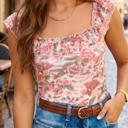  Retro Floral Square Neck Ruffle Trim Tank Top | S-XL