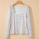  Floral Print Textured Square Neck Long Sleeve Top | S-XL