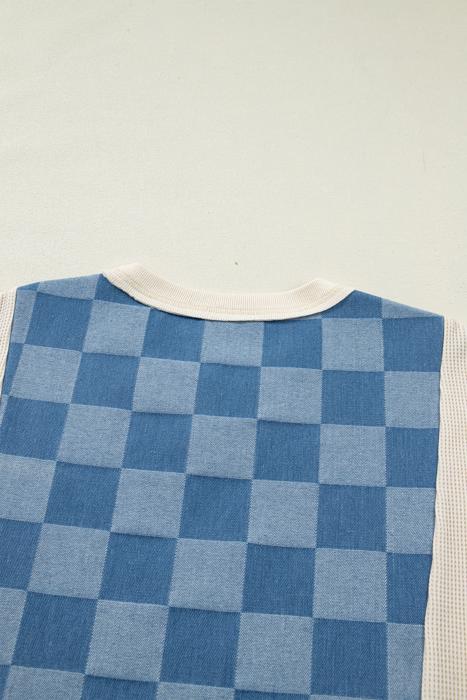 Checkerboard Denim Chic Top | S-XL