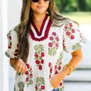  Sweet Bloom Contrast Bubble Sleeve Top  | S-XL