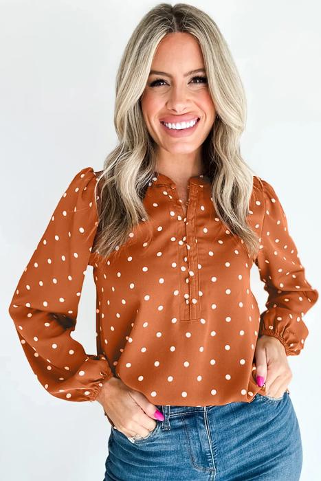 Classic Polka Dot V-Neck Buttoned Blouse | S-XL