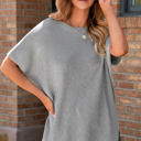  Short Sleeve Side Slit Oversized Sweater