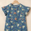  Casual Floral Denim Puff Sleeve Top | S-XL