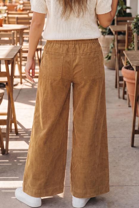 Button Front Elastic Waist Wide Leg Pants | S-XL