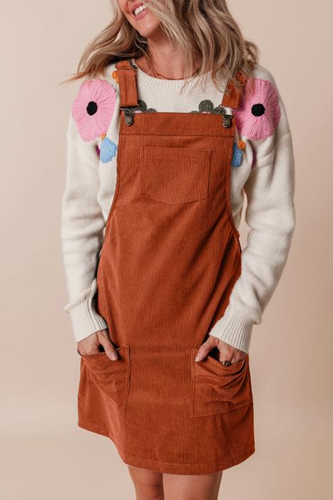Front Pockets Corduroy Overall Dress