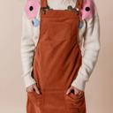  Front Pockets Corduroy Overall Dress