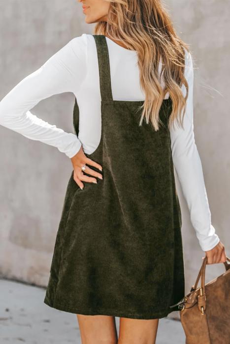 Front Pockets Corduroy Overall Dress