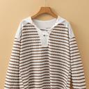  Striped Textured Hooded V-Neck Long Sleeve Top | S-XL