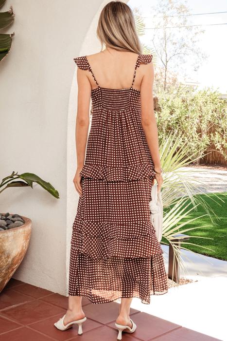 Polka Dot Backless Ruffled Tiered Maxi Dress | S-XL
