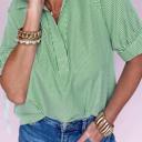  Striped Collared Split Neck Blouse | S-XL