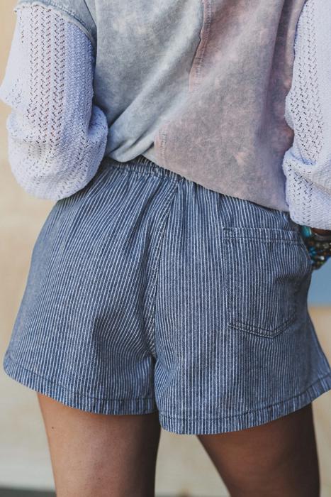 Striped Drawstring Elastic Waist Denim Shorts | S-XL