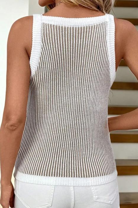 Contrast Trim Ribbed KnitLight Sweater Tank | S-XL