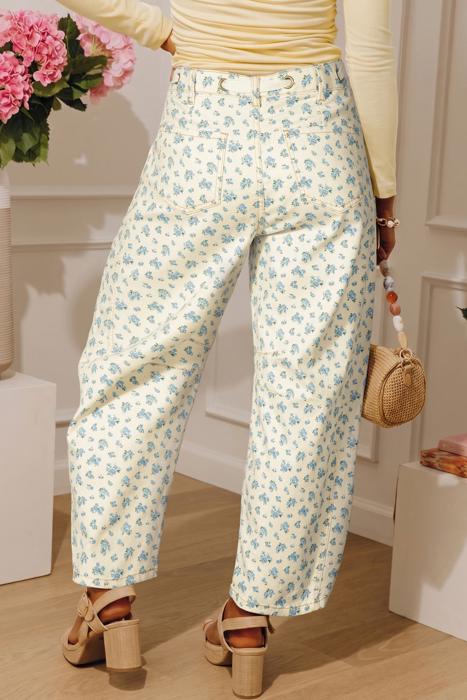 Floral Knot Waist Barrel Jeans | S-XL