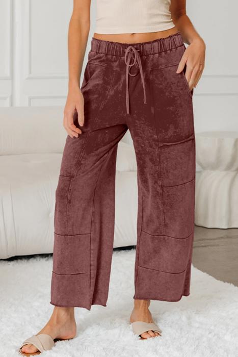 Lace-Up Raw Hem Patched Pocket Pants | S-XL