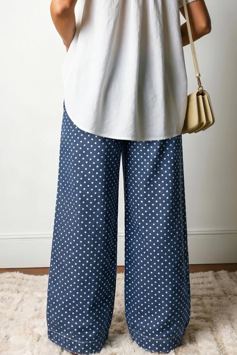 Button Front Pleated Wide Leg Denim Jeans