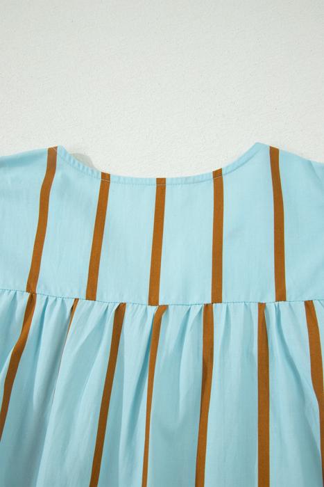 Double Ruffled Sleeve Striped Blouse | S-XL