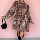 Leopard Print Ruffled Long Sleeve Mini Dress | S-XL
