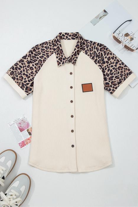 Ribbed Leopard Patchwork Button Shirt | S-XL