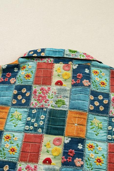 Spring Boho Bloom Print Roll Up Sleeve Blouse | S-XL