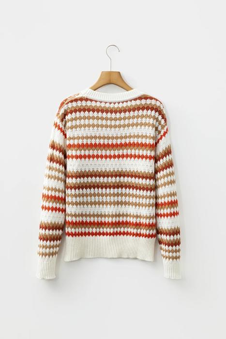 Striped Eyelet Detail Sweater | S-XL