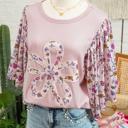  Contrast Floral Patchwork Flowy Half-Sleeve Blouse | S-XL