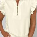 Large Beige Luxe Zip & Ruffle Blouse | S-XL