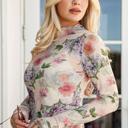  Floral Mesh Fitted Long Sleeve Top | S-XL