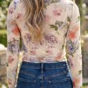  Floral Mesh Fitted Long Sleeve Top | S-XL